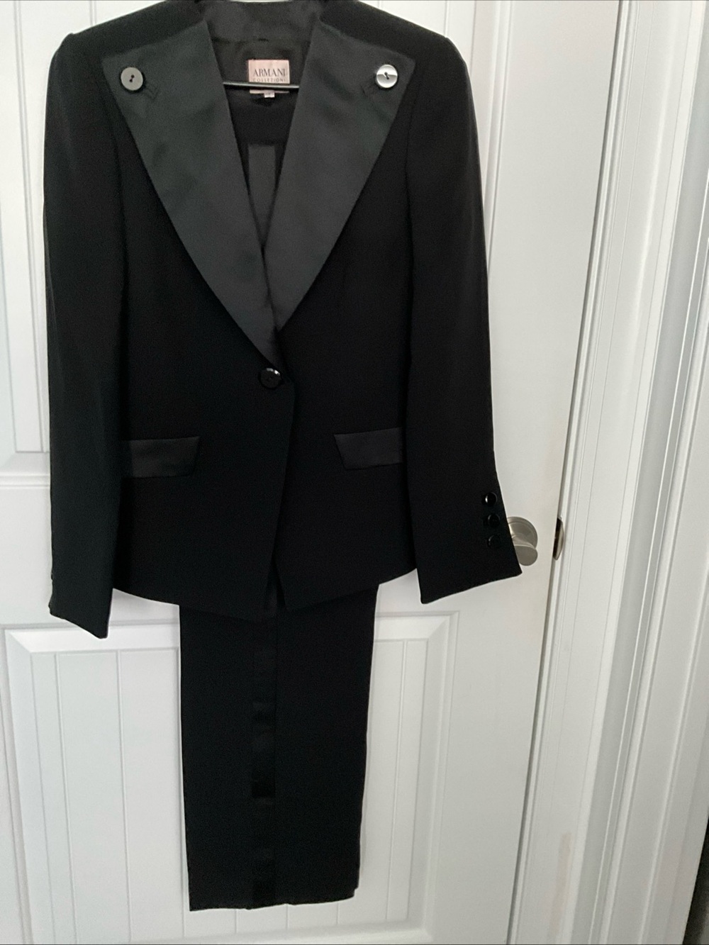 Armani Collezioni Black Satin-Lapel Women's Pantsuit